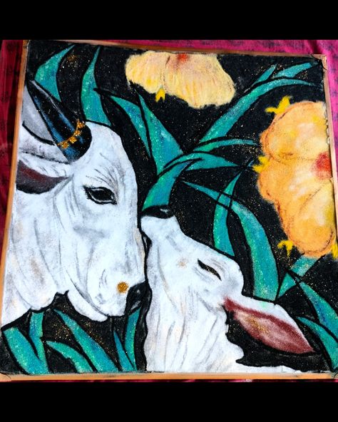 Cow and calf poster rangoli Cow Rangoli Designs, Cow Rangoli, Easy Poster, New Rangoli, Poster Rangoli, Cow And Calf, Easy Rangoli Designs Videos, Rangoli Designs Simple Diwali, Rangoli Simple