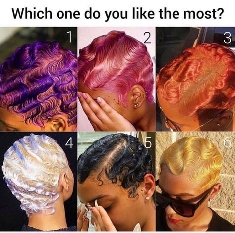 I’m a #4 type of chick. 6 is really cute too. Finger Waves Short Hair, Finger Wave Hair, Finger Wave, Natural Hair Short Cuts, Hair Dyes, Natural Hairstyle, Finger Waves, Types Of Hair, Pelo Afro