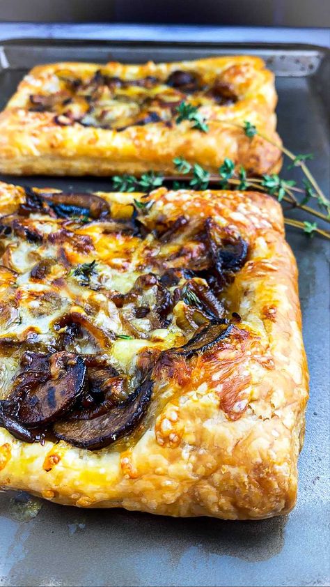 Balsamic Glazed Mushroom Tart - Tastefully Grace Puff Pastry Gruyere, Balsamic Appetizer, Western Foods, Savory Puff Pastry, Mushroom Tart, Caramelized Shallots, Puff Pastry Tart, Puff Pastry Dough, Savory Pastry