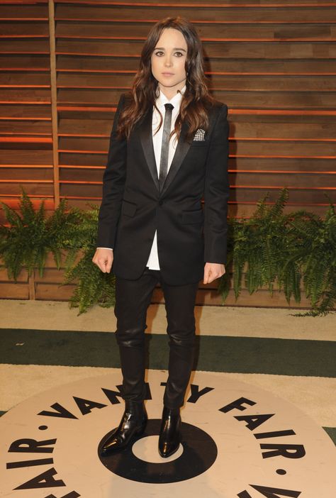 Ellen Page - The Cut - After Party - Oscars. Androgynous Prom, What Is Cocktail Attire, Queer Prom, Ellen Page, Gender Fluid Fashion, Prom Inspiration, Bloc Party, Tomboy Chic, Celebrity Style Inspiration