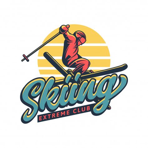 Skiing extreme club logo in vintage styl... | Premium Vector #Freepik #vector #logo #vintage #winter #snow Ski Club Logo, Jungle Logo, Resort Logo Design, Logo Ski, Ski Logo, Ski Shirt, Logo Challenge, Day Logo, Ski Vintage