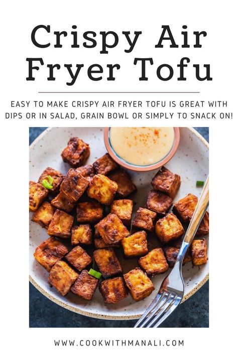 Make crispy air fryer tofu in 15 minutes or less with this easy recipe. Great to snack on or to serve with salads, grain bowl etc.! Fry Tofu, Air Fryer Tofu, Tofu Sandwich, Deep Fried Tofu, Tofu Tacos, Tofu Stir Fry, Meatless Recipes, Tofu Recipe, Tofu Dishes