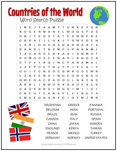 Countries of the World Word Search Puzzle | Print it Free Word Puzzles For Adults, Word Searches For Kids, Free Word Search Puzzles, 6th Grade Worksheets, Word Search Puzzles Printables, Free Printable Word Searches, Free Word Search, Teach English To Kids, World Puzzle