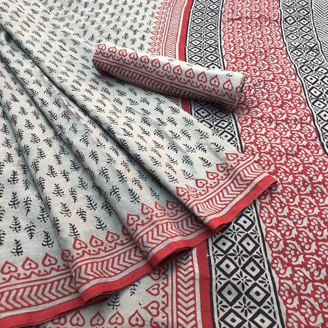 Hand Block Print Saree, Bagru Print Sarees, Bagru Saree, Embroidered Paper, Indian Block Print Fabric, Cotton Saree Blouse Designs, Cotton Sarees Online, Block Print Saree, Cotton Saree Designs