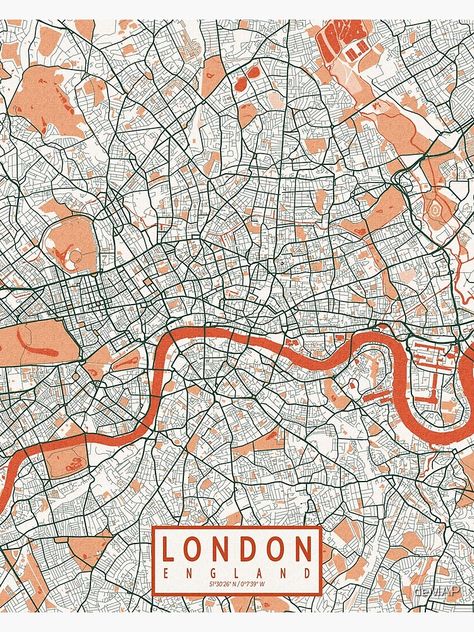 "London City Map of England - Bohemian" Poster by deMAP | Redbubble London Map Poster, Bohemian Poster, London Map Print, London City Map, Map Of England, Printable Wall Collage, London Map, Matching Paint Colors, Minecraft Ideas