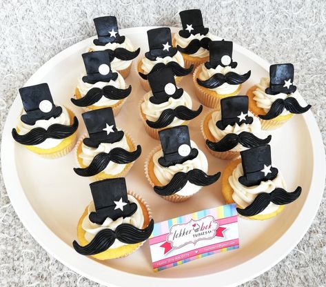 Top Hat Cupcakes, Top Hat Cupcakes Chocolate Dipped, Mustache Cake For Men, Bow Tie Cupcake Cake, Fondant Bow Tie, Mustache Cookies, Cupcakes For Men, Top Hat, Bday Party