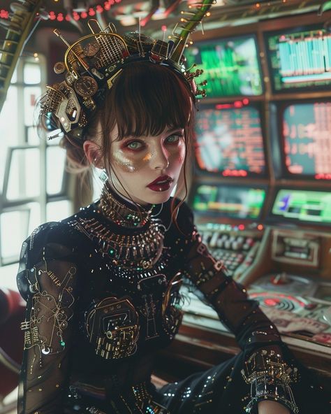 Cyberpunk Women Fashion, Cyberpunk And Steampunk, 1920s Cyberpunk, Cyberpunk Retro Futuristic, Retro Futurism Outfit, Cyberpunk Asian, Kitsch Cyberpunk, Cyberpunk Women, Cyberpunk Tech