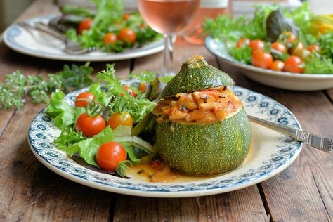 Karen Burns-Booth's stuffed courgette recipe makes the most of seasonal round courgettes and makes a wonderfully light lunch dish. Stuffed Courgette Recipe, Courgette Recipe, Stuffed Courgette, Cottage Pie Recipe, Great British Chefs, Vegetable Puree, Light Lunch, Zucchini Recipes, Veggie Sides