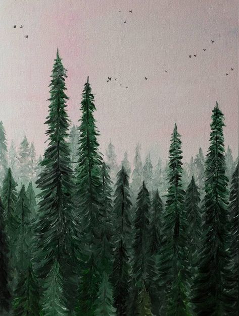 Crafts To Do With Friends, Scandinavian Tree, Scandinavian Forest, Spruce Forest, Scandinavian Wood, Pine Tree Painting, Interior Design Wall Art, Pine Tree Art, Forest Drawing