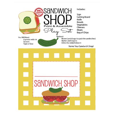 Free Printable Kids Activities, Build A Sandwich, Printable Kids Activities, Kid Sandwiches, Printable Toys, Sandwich Shop, Vegetable Prints, Pretend Food, Sandwich Shops