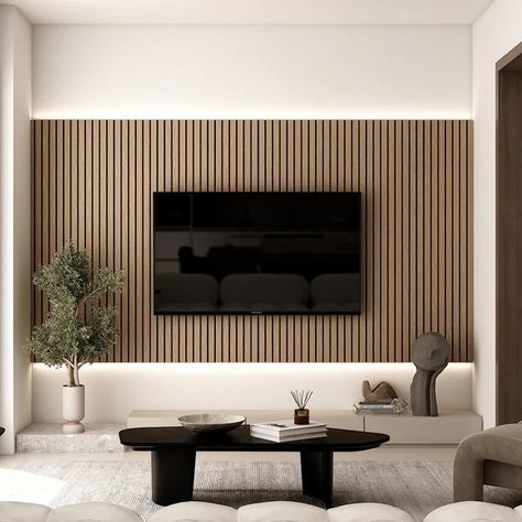 Wall Panels – Ozarké Slat Wall Panelling Living Room, Panelled Walls Living Room Modern, Wooden Panels Living Room, Wooden Slat Tv Wall, Acoustic Panel Bedroom, Wood Slat Media Wall, Acustic Board Acoustic Panels, Acoustic Panels Living Room, Apartment Tv Wall