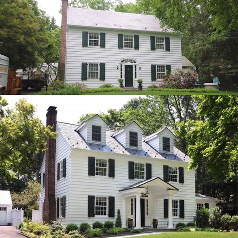 Dormers Before And After, Federal Style House Exterior Curb Appeal, Dormers Ideas Exterior, Adding Dormers To A House, Add Dormers To House Before And After, Adding Fake Dormers To A House, Adding Dormers Before And After, Faux Dormers On Ranch House, False Dormers On Roof