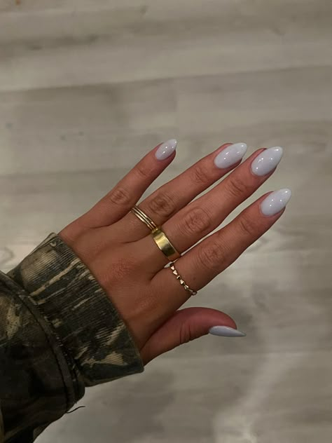 Almond Nails Winter 2023, Almond Nails January 2024, Milky Blue Gel Nails, Acrylic Nails January 2024, Nail Ideas January 2024, December 2023 Nails, Dip Powder Nails Winter 2023, December Nails 2023, Oval Dip Powder Nails