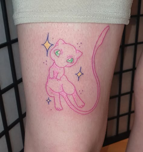 Handpoke Tattooist on Instagram: “💖💜💕 MEW 💕💜💖 Soooo happy I got to do this celestial mew piece for my gorgeous angel @caitrhughes 😍 thank you so much!!!!! Been smashing…” Luxray Tattoo, Tokyo Mew Mew Tattoo, Vocaloid Tattoo, Mewtwo Tattoo, Mew Tattoo, Tattoo Doodles, Plant Tattoos, Pokemon Tattoos, Gamer Tattoos