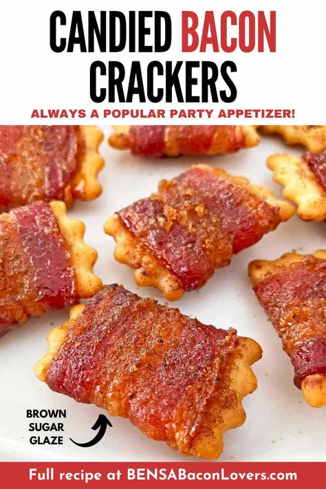 This Candied Bacon Wrapped Crackers Recipe is an easy appetizer with crackers sprinkled with brown sugar, wrapped in bacon and oven baked. Bacon And Crackers, Crackers With Bacon And Brown Sugar, Bacon Charcuterie Board, Bacon Cracker Appetizer, Bacon Wrapped Pretzels, Ritz Bacon Brown Sugar, Bacon Wrapped Recipes Appetizers, Bacon Brown Sugar Crackers, Bacon Crackers Brown Sugar Jalapeno