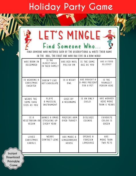 Find Someone Who Game, Team Building Game, Work Party Games, Fun Holiday Games, Holiday Facts, Christmas Party Activities, Office Party Games, Fun Christmas Party Games, Work Christmas Party