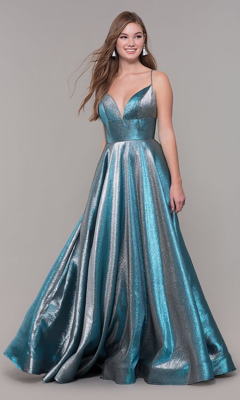 Holographic Prom Dress, Metallic Prom Dresses, Prom Dresses With Pockets, V Neck Prom Dresses, Drawstring Dresses, Prom Girl, Beauty Dress, Dresses Lace, Prom Dresses Lace