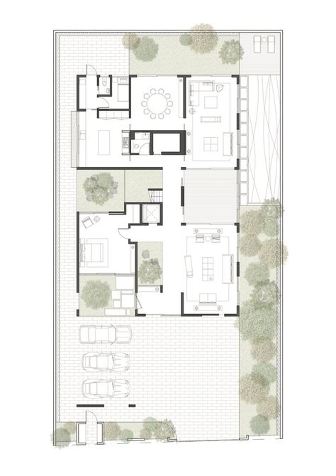 Ming Architects, Rendered Floor Plan, Box House, Casa Country, Architectural Floor Plans, Villa Plan, Floor Plan Layout, Box Houses, Courtyard House