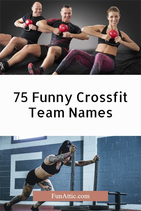 Your crossfit team name is what your competitors hear first and what makes them weak in their knees or laugh out loud when your team comes to compete. Crossfit Team Names Funny, Fun Team Names, Crossfit Team Names, Crossfit Funny, Family Exercise, Workout Names, Gym Group, Crossfit Humor, Gym Class Heroes