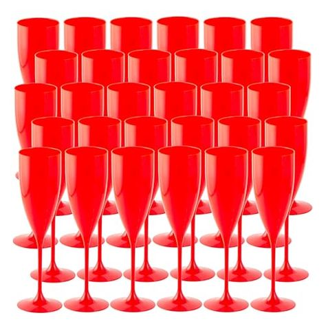 GRUPO MIRANDINHA 30 Acrylic Champagne Flutes Plastic Stemless Champagne Flutes Plastic Champagne Flutes Wedding Champagne Flutes Chalices Goblets 5.4 fl oz 160 ml (Red) Champagne Flutes Wedding, Plastic Champagne Glasses, Plastic Champagne Flutes, Stemless Champagne Flutes, Wedding Champagne, Champagne Wedding, Champagne Glasses, Champagne Flutes, Mixed Drinks