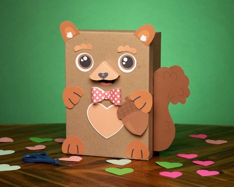 Squirrel Valentine Box Ideas, Paper Bag Valentine Mailboxes, Valentine Mailbox Craft, Squirrel Valentine, Mailbox Craft, Valentine Boxes For School, Christmas Gift Wrapping Diy, Bunny Valentines, Box Printable