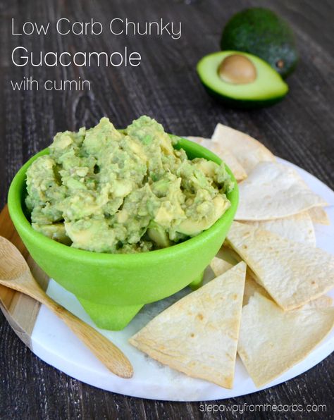 Low Carb Chunky Guacamole with Cumin Low Carb Chips, Spicy Guacamole, Keto Salads, Chunky Guacamole, Keto Appetizers, Low Carb Mexican, Low Carb Sauces, Low Carb Appetizers, Best Low Carb Recipes