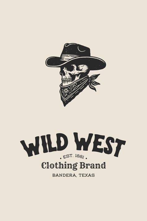 Western Cowboy Illustration, Beige Vintage Aesthetic, Cowboy Logo Design, Western Style Clothing, Western Logo, Idea Logo, Stud Farm, Clothing Brand Logo, Western Grunge