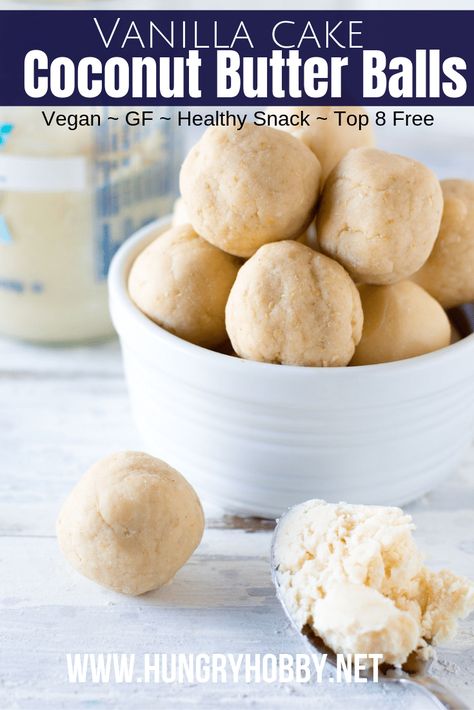 These sweet and creamy vanilla coconut butter energy balls will satisfy any sweet tooth, perfect for a quick afternoon snack or a healthy dessert! Vegan, Paleo, Gluten Free, Dairy Free Autumn Desserts, Autumn Dessert, Dessert Vegan, Healthy Afternoon Snacks, Keto Diet Snacks, Paleo Recipe, Filling Snacks, Glutenfree Dairyfree, Vanilla Coconut