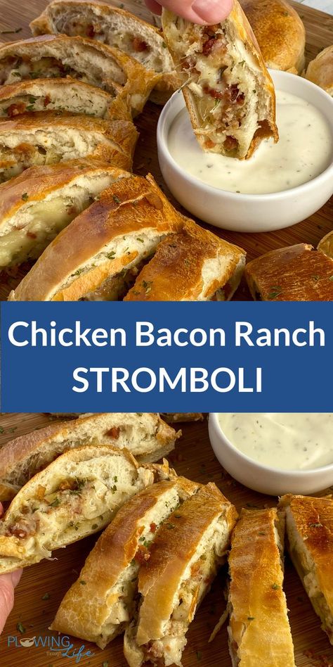 Handheld Dinner Ideas, Chicken Bacon Ranch Stromboli, Chicken Bacon Ranch Stromboli Recipe, Pillsbury Dinner Recipes, Veggie Stromboli, Chicken Stromboli Recipe, Stromboli Recipes, Stromboli Recipe Easy, Homemade Stromboli