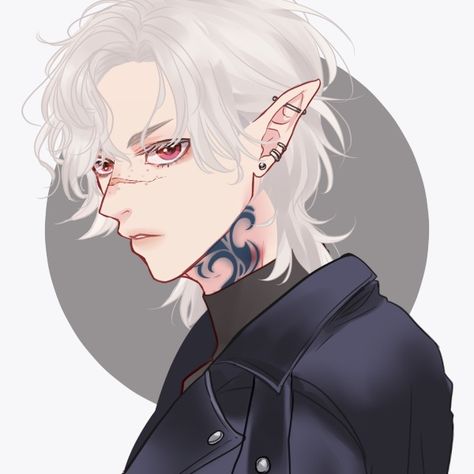 Albino Character Art, Albino Character Design, Albino Elf, Dnd Albino Character, Albino Oc, White Hair Human Dnd Male, Tiefling White Hair Male, Modern Elf, Male Elf White Hair