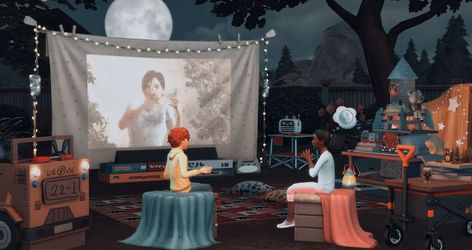 As if players needed any more reason to speculate about what the upcoming Sims 4 Game Pack might be. Sims 4 Cc Projector Screen, Sims 4 Projector, Sims 4 Game Packs, Projector Tv, Outdoor Projector, Movie Projector, Blanket Fort, Projector Screen, Dancing In The Moonlight