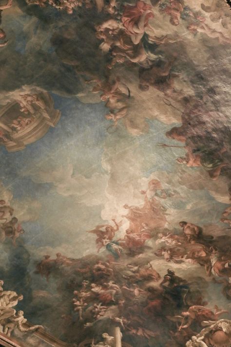 A beautiful ceiling from the palace of Versailles. Rococo Art, Oil Painting Background, Baroque Painting, Victorian Paintings, Rennaissance Art, Baroque Art, Aesthetic Background, Classic Paintings, Victorian Art