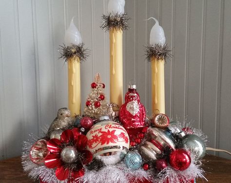 Browse unique items from Sparklingwren on Etsy, a global marketplace of handmade, vintage and creative goods. Christmas Dioramas, Christmas Whimsy, Decorated Trees, Kitschy Christmas, Retro Christmas Decorations, Vintage Christmas Crafts, Christmas Displays, Candle Arrangements, Christmas Crafty