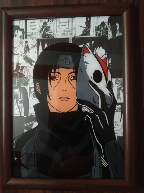 #anime #naruto #uchiha #itachi #glasspainting #shippuden #sharingan #anbu-blackops Kakashi Glass Painting, Itachi Glass Painting, Naruto Glass Painting, Anime Glass Painting, Japan Watercolor, Embroidered Canvas Art, Dbz Goku, Abstract Pencil Drawings, Anime Artist