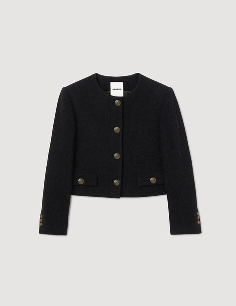 Wallace Cropped bouclé wool jacket - Jackets & Blazers | Sandro Paris Sandro Jacket, Night Outfit Casual, Outfit Casual Chic, Luxury Outfit, Fashion Classic Style, Blazer Jackets For Women, Easy Chic, Outwear Women, Outfit Chic