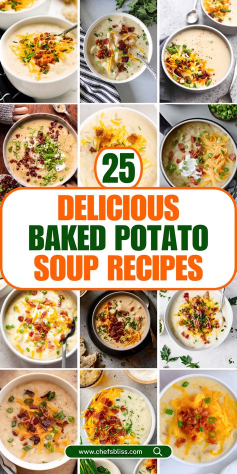 baked potato soup recipes Baked Potato Soup No Bacon, Healthy Loaded Potato Soup, Loaded Potato Soup With Hashbrowns, Crockpot Loaded Baked Potato, Potato Soup Recipes, Loaded Baked Potato Soup Recipe, Cooking Baked Potatoes, Baked Potato Soup Recipe, Best Potato Soup