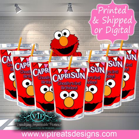 Custom Elmo Capri Suns Kool Aid Jammers, Elmo Party Favors, Elmo Decorations, Elmo Birthday Party Boy, 1st Birthday Boy Themes, Capri Sun Juice, Mickey Mouse Centerpiece, Mickey Mouse Invitation, Juice Pouch