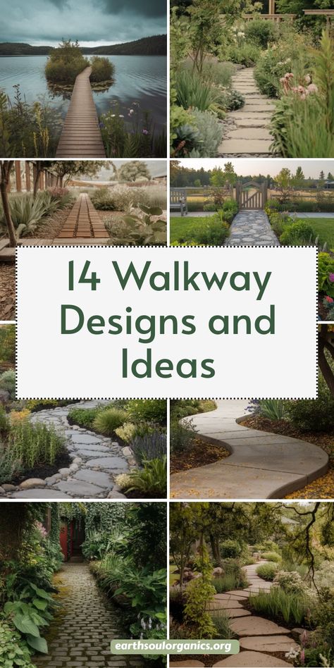 Discover 14 breathtaking walkway designs to elevate your outdoor spaces. From modern stone paths to lush garden trails, these ideas are perfect for creating charm and functionality. Transform your yard with these inspiring designs! #WalkwayDesign #OutdoorDecor #GardenInspiration Diy Cement Walkway Pathways, Garden Design Pathways, Gardens With Paths, Stone Path To Front Door, Tiled Front Garden Paths, Planting Along Garden Path, Side House Walkway Ideas, Side Yard Walkway Ideas Cheap, Small Garden Walkway