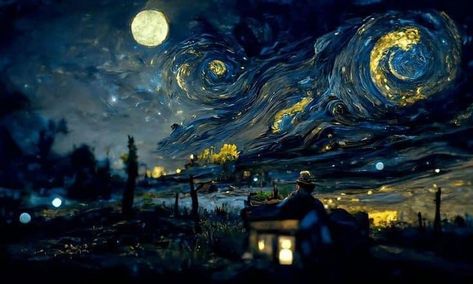 Laptop Painting Wallpaper, Dream Ipad Wallpaper, Artistic Computer Wallpaper, Pics For Laptop Background, 2560 X 1080 Desktop Wallpapers, The Starry Night Aesthetic, Lock Screen Wallpaper Ipad Horizontal, Computer Wallpaper Painting, Van Gogh Desktop Wallpaper