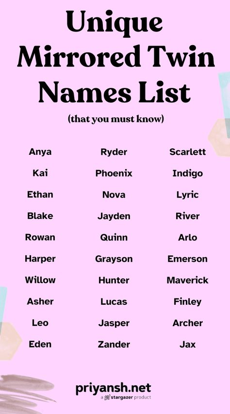 Looking for the perfect twin names? Discover 30+ unique and meaningful mirrored twin name pairs, from classic to whimsical, perfect for your little doubles! Names For Twins, Twin Baby Names, Neutral Names, Sims Names, Oc Names, Twin Names, Fantasy Character Names, Best Character Names, Names Unique