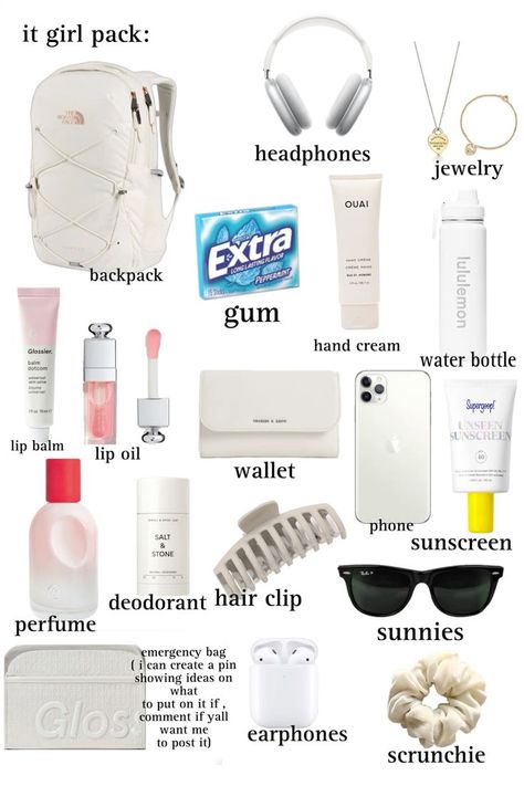 School Aesthetic Backpack, Girl School Essentials, High School Essentials, Summer Bag Essentials, Middle School Essentials, School Emergency Kit, Backpack Aesthetic, School Wishlist, School Backpack Essentials