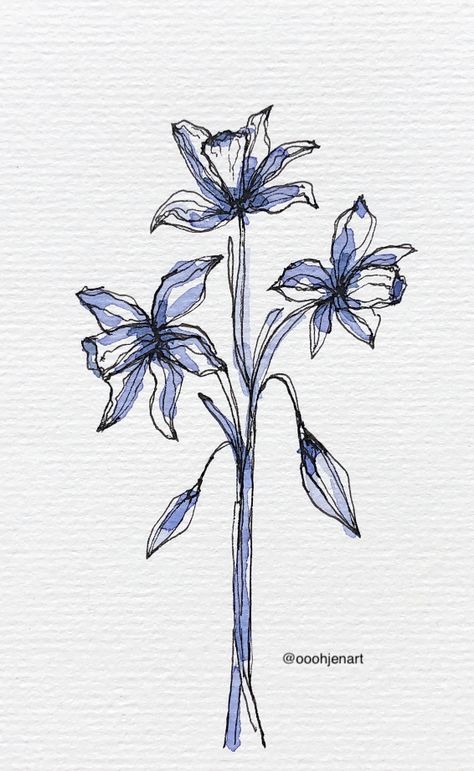 Dafodill Flowers Drawing, Watercolour And Ink, Drawings Simple, Sketches Easy, Coloring Book Art, Urban Sketching, Ink Pen Drawings, Watercolor Artist, Art Drawings Simple