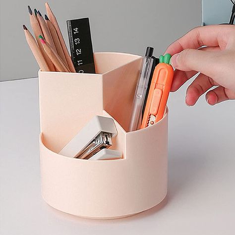 PRICES MAY VARY. ✎360 Degree Revolving Design: Simply spin this pencil holder to store or take out your things, this storage organizer allows you to keep all of your things within reach. Our office plastic desk organizer with divided 3 compartments that will organize pens, pencils, , ruler, clips, scissors and other office accessories separately ✎Remove Clutter : This desk accessories keep your office desk or countertop free from a mess, easy to find what you need. Clean desktop can speed up you Pencil Holder Design, School Supplies Organizer, Cute Pencil Holder, Pen Holder Design, Organization School, Art Studio Storage, Colored Pencil Art, Remove Clutter, Pen Pencil Holder