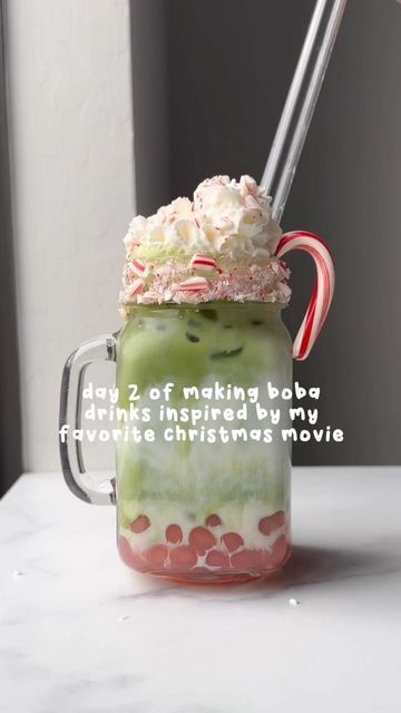 Christmas Boba Tea, Boba Balls Recipe, Christmas Matcha, Making Boba, Christmas Boba, Honey Boba, Cane Cane, Candy Cane Recipe, Boba Tea Recipe