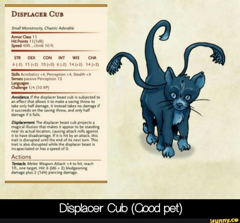 Displacer Beast Kitten, Displacer Beast, Dnd Creatures, Dnd Stats, Dnd Character Sheet, Dnd Stories, Dungeons And Dragons Memes, Dnd Races, Dragon Memes