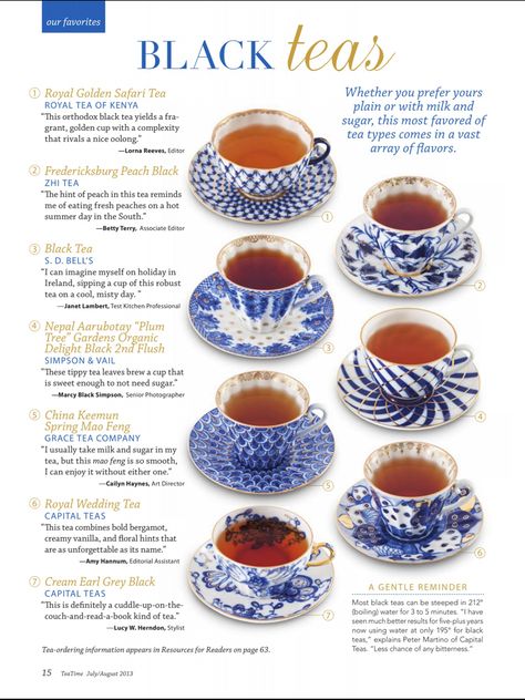 Types of tea | I would do anything to drink a cup of black tea right now, but if I do it, I will be awake all night... =~ Types Of Black Tea, Black Tea Types, Types Of Tea For Tea Party, Black Tea Drinks, Types Of Cups, Type Of Tea, Tea Etiquette, Tea Remedies, Afternoon Tea Recipes