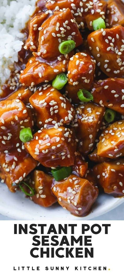 Dump and start Instant Pot sesame chicken cooked in a rich honey soy sauce. This Chinese classic is made so easy in the Instant Pot, perfect for a busy mid-week dinner and definitely much better than a take out! #instantpotdinner #sesamechicken #instantpotsesamechicken Instapot Chinese Chicken, Instant Pot Sesame Chicken, Ip Chicken, Instant Meals, Instant Pot Pasta Recipe, Honey Sesame Chicken, Sesame Chicken Recipe, Honey And Soy Sauce, Honey Soy