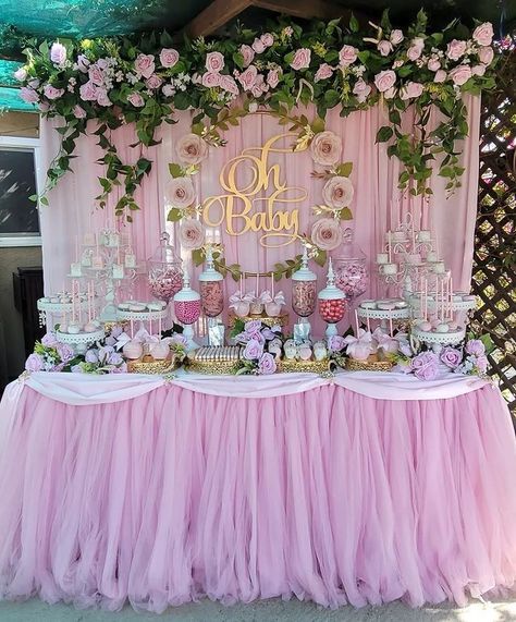 Tea Party Baby Shower Backdrop, All Pink Baby Shower Ideas, Baby Shower Floral Backdrop, Baby Pink Baby Shower Ideas, Floral Theme Birthday Party, Butterfly Baby Shower Backdrop, Princess Baby Shower Theme, Dessert Backdrop, Floral Baby Shower Ideas