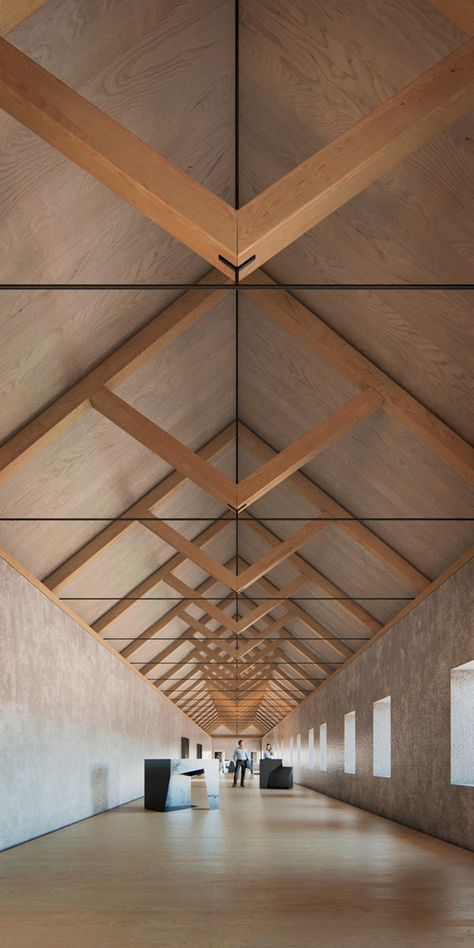 Basque Museum Bilbao | Vaillo + Irigaray Estudio Timber Truss, Architecture Blueprints, Timber Architecture, Timber Roof, Wooden Ceiling, Architectural Engineering, Timber Buildings, Wood Architecture, Roof Construction