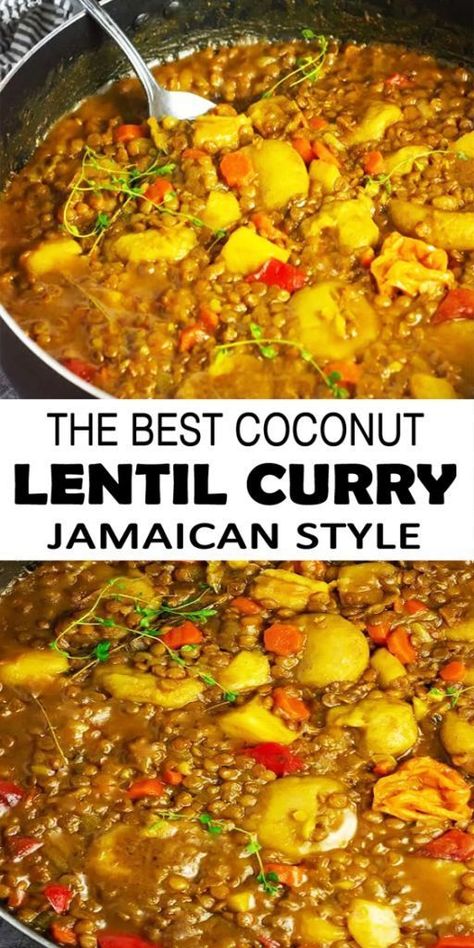 Curry Jamaican, Coconut Lentil Curry, Lentil Curry Recipes, Pesto Vegan, Coconut Curry Sauce, Jamaican Cuisine, Jamaican Dishes, Green Lentils, Lentil Curry